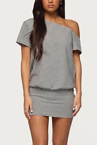 Edikted Striped Off Shoulder Cutout Mini Dress