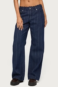 Edikted Lace Trim Striped Low Rise Baggy Jean