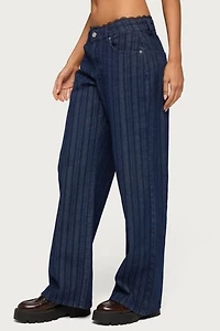 Edikted Lace Trim Striped Low Rise Baggy Jean