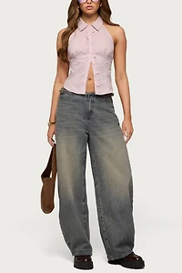 Edikted Side Belt Low Rise Barrel Jean