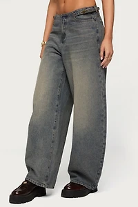 Edikted Side Belt Low Rise Barrel Jean