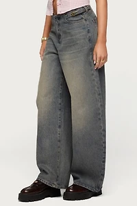 Edikted Side Belt Low Rise Barrel Jean