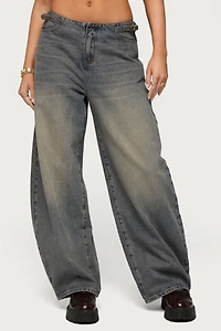 Edikted Side Belt Low Rise Barrel Jean