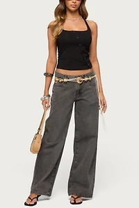 Edikted Asymmetric Button Up Halter Top