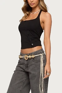 Edikted Asymmetric Button Up Halter Top