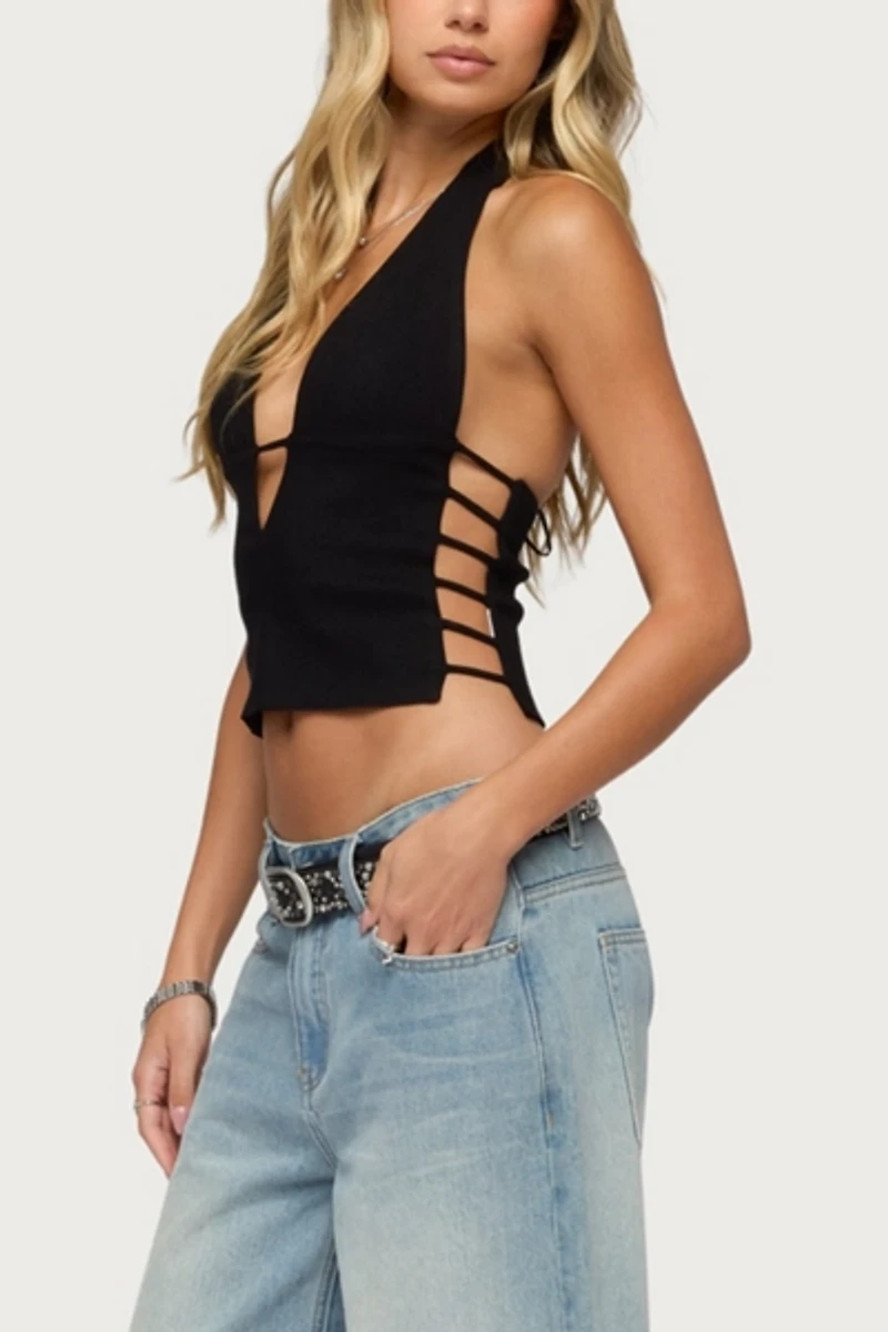Edikted Aneera Cutout Plunging Halter Top