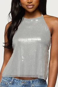 Edikted Itara Sequin Backless Halter Top