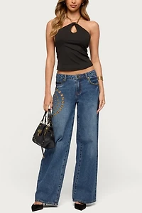 Edikted Alizie Beaded Chain Keyhole Halter Top