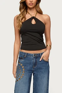 Edikted Alizie Beaded Chain Keyhole Halter Top