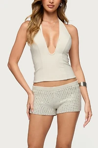 Edikted Loxley Stretchy Woven Plunge Halter Top