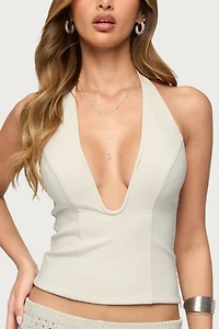 Edikted Loxley Stretchy Woven Plunge Halter Top