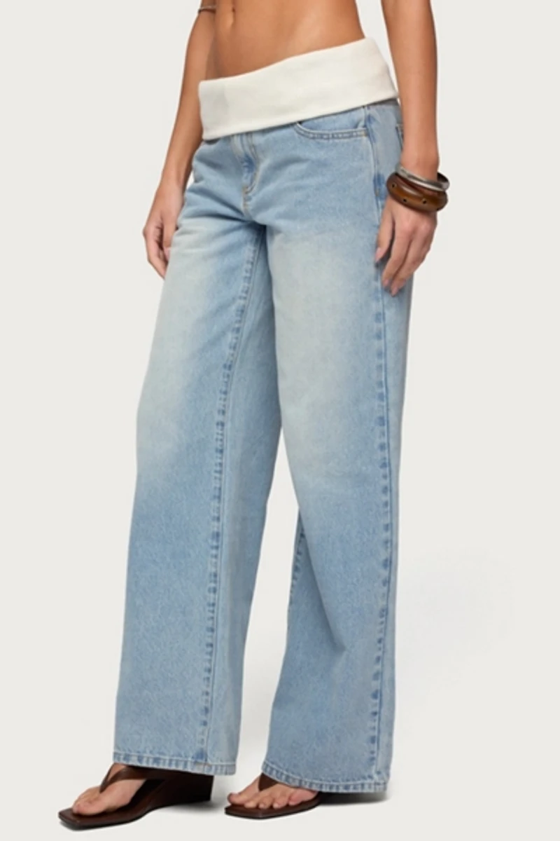 Edikted Knit Foldover Low Rise Baggy Jean