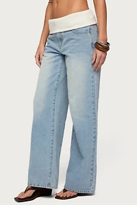 Edikted Knit Foldover Low Rise Baggy Jean