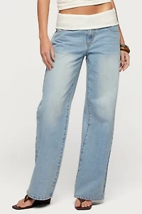 Edikted Knit Foldover Low Rise Baggy Jean