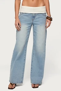 Edikted Knit Foldover Low Rise Baggy Jean