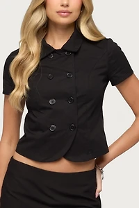 Edikted Pilar Short Sleeve Cotton Trench Shirt