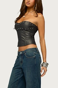 Edikted Izara Studded Faux Leather Corset
