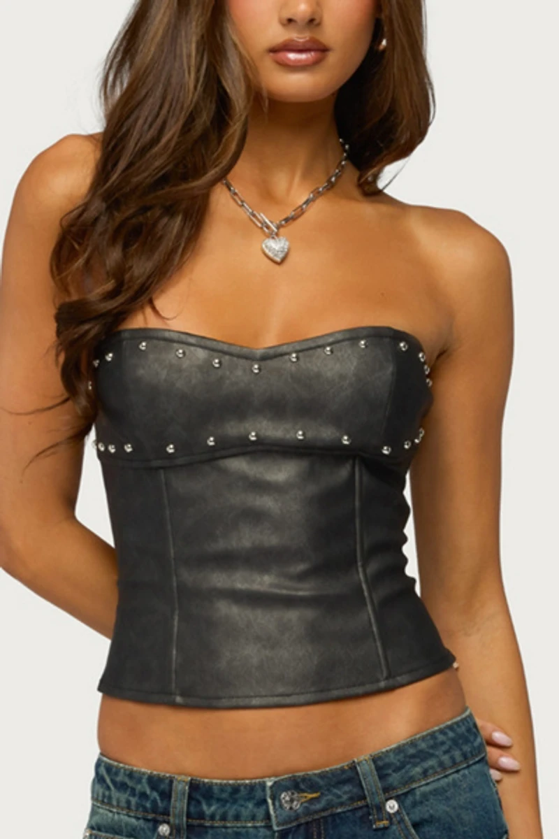 Edikted Izara Studded Faux Leather Corset