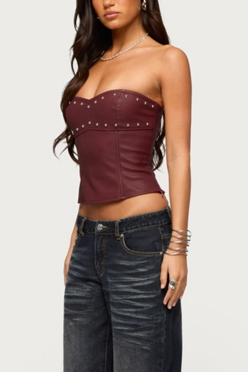 Edikted Izara Studded Faux Leather Corset