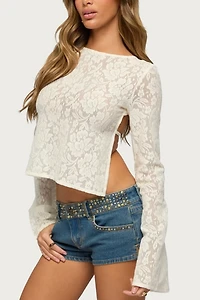Edikted Flaura Backless Sheer Lace Top