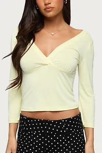 Edikted Mar V Neck Quarter Sleeve Top