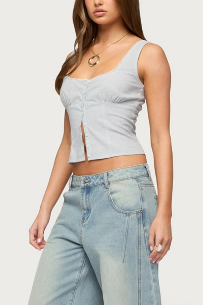 Edikted Katiya Pinstripe Button Up Top