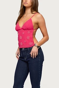 Edikted Kazi Backless Floral Bead Top