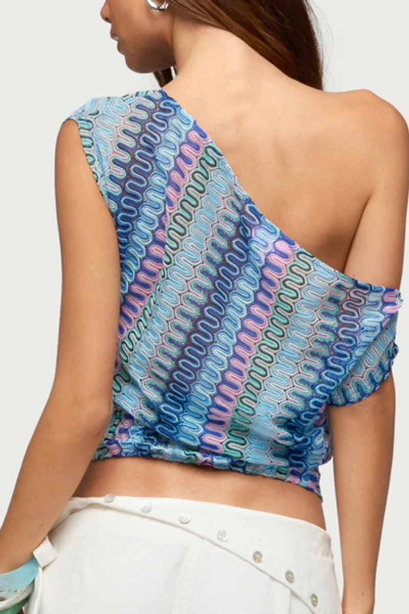 Edikted Taniya Off Shoulder Zigzag Knit Top