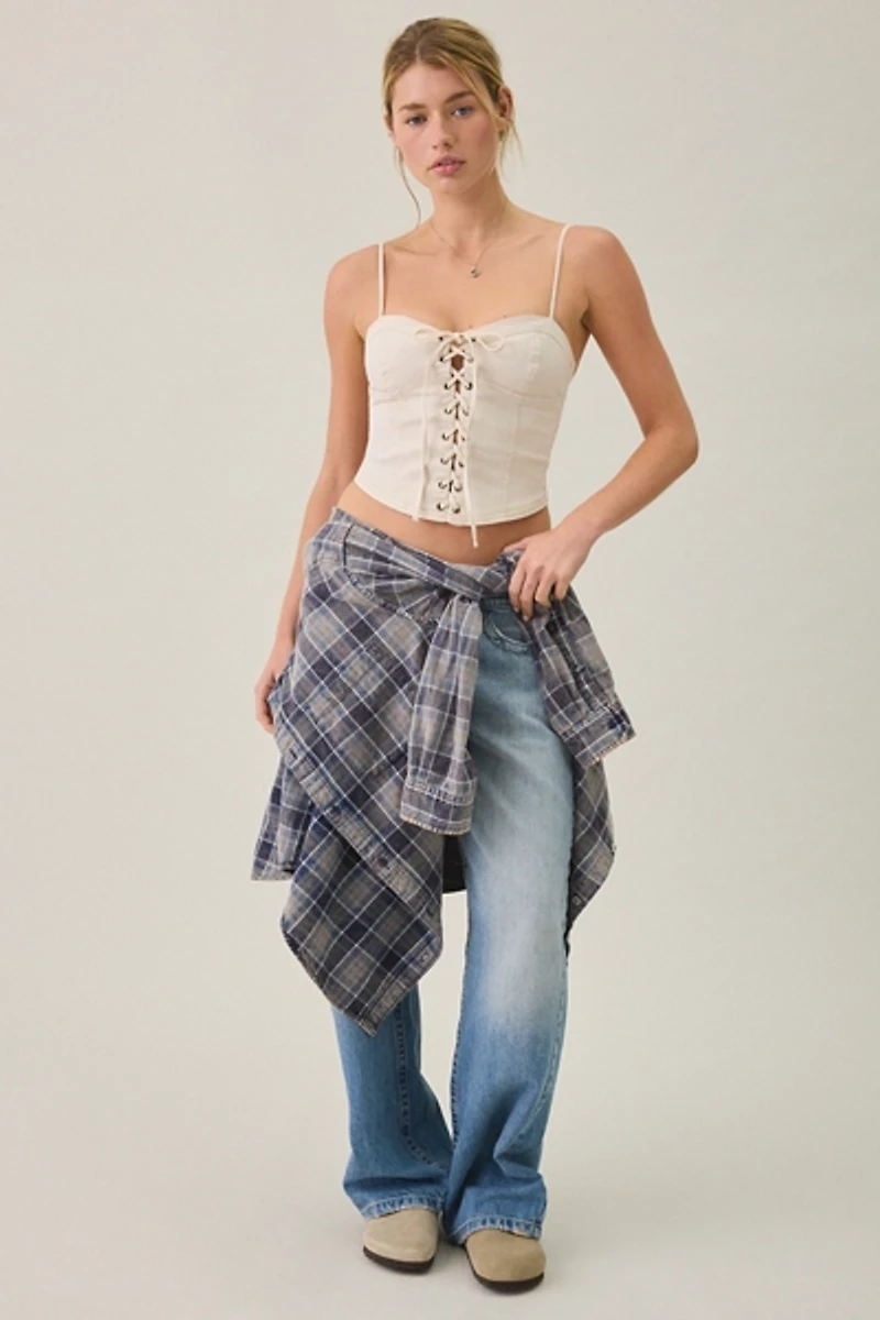 Kimchi Blue Sweet Talker Lace-Up Denim Corset Top