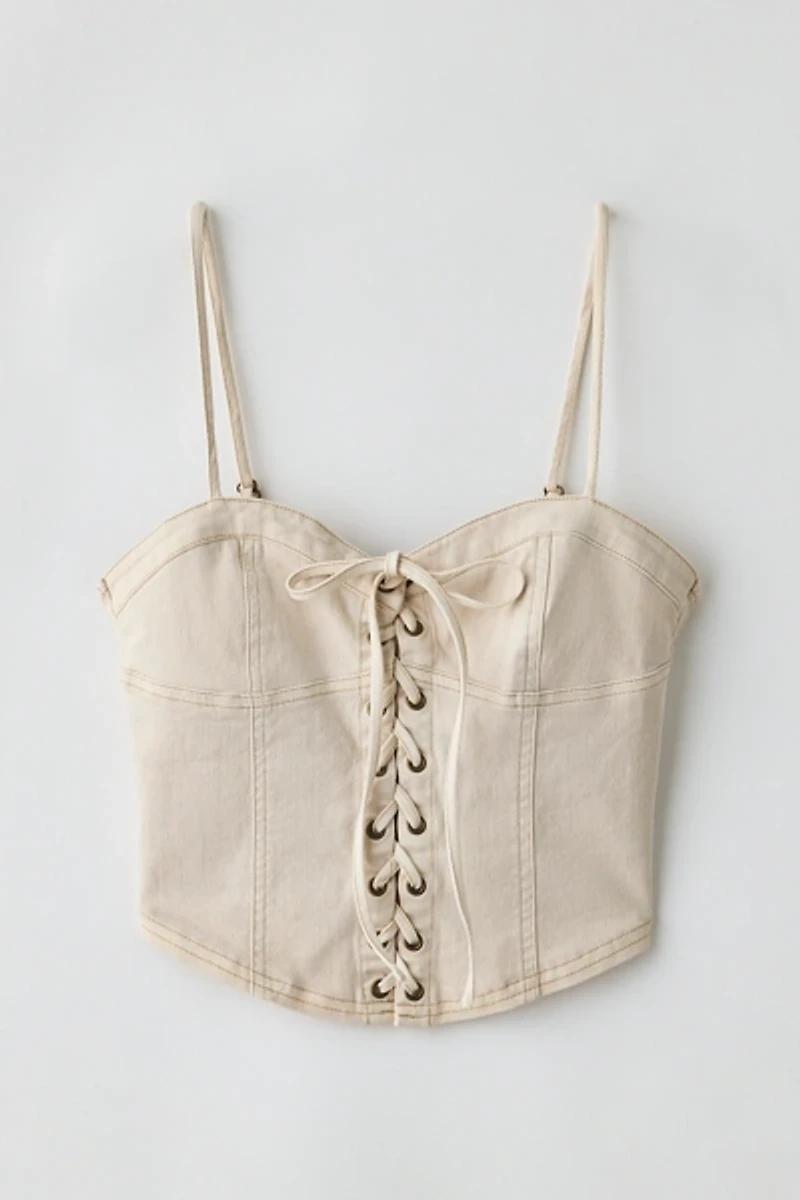 Kimchi Blue Sweet Talker Lace-Up Denim Corset Top