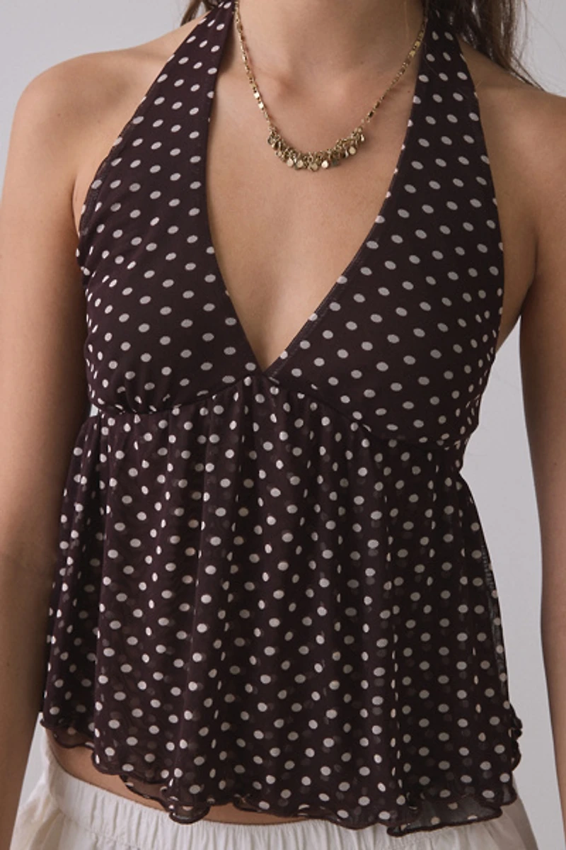 Kimchi Blue Renee Mesh Open Tie-Back Babydoll Halter Top