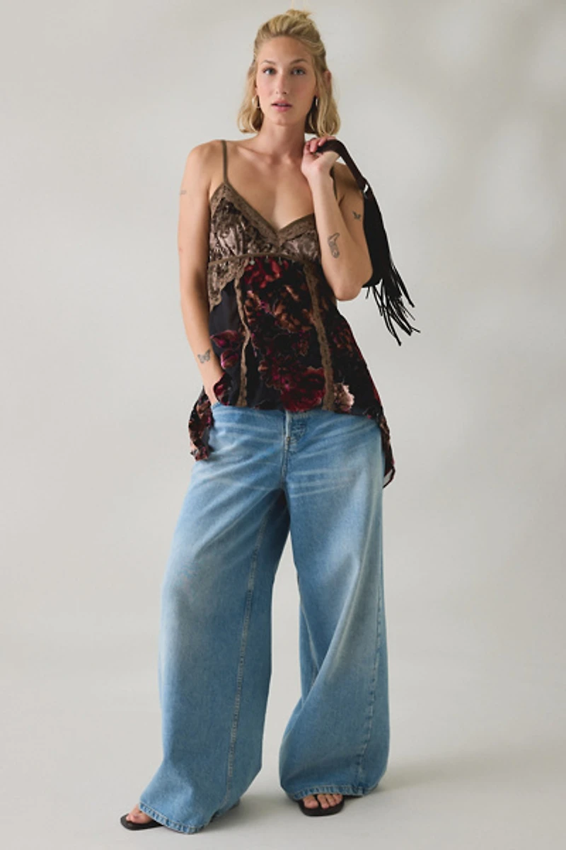 UO Devore Coin Detail Velvet Hanky Hem Tunic Tank Top