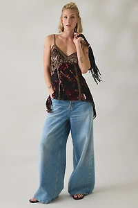 UO Devore Coin Detail Velvet Hanky Hem Tunic Tank Top