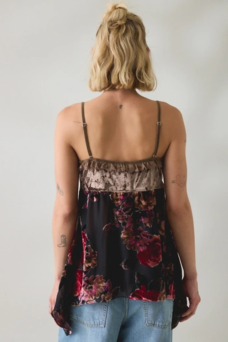 UO Devore Coin Detail Velvet Hanky Hem Tunic Tank Top