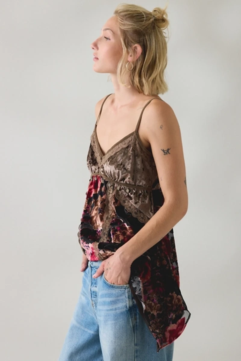 UO Devore Coin Detail Velvet Hanky Hem Tunic Tank Top