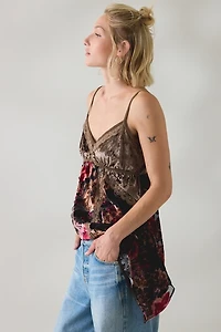 UO Devore Coin Detail Velvet Hanky Hem Tunic Tank Top