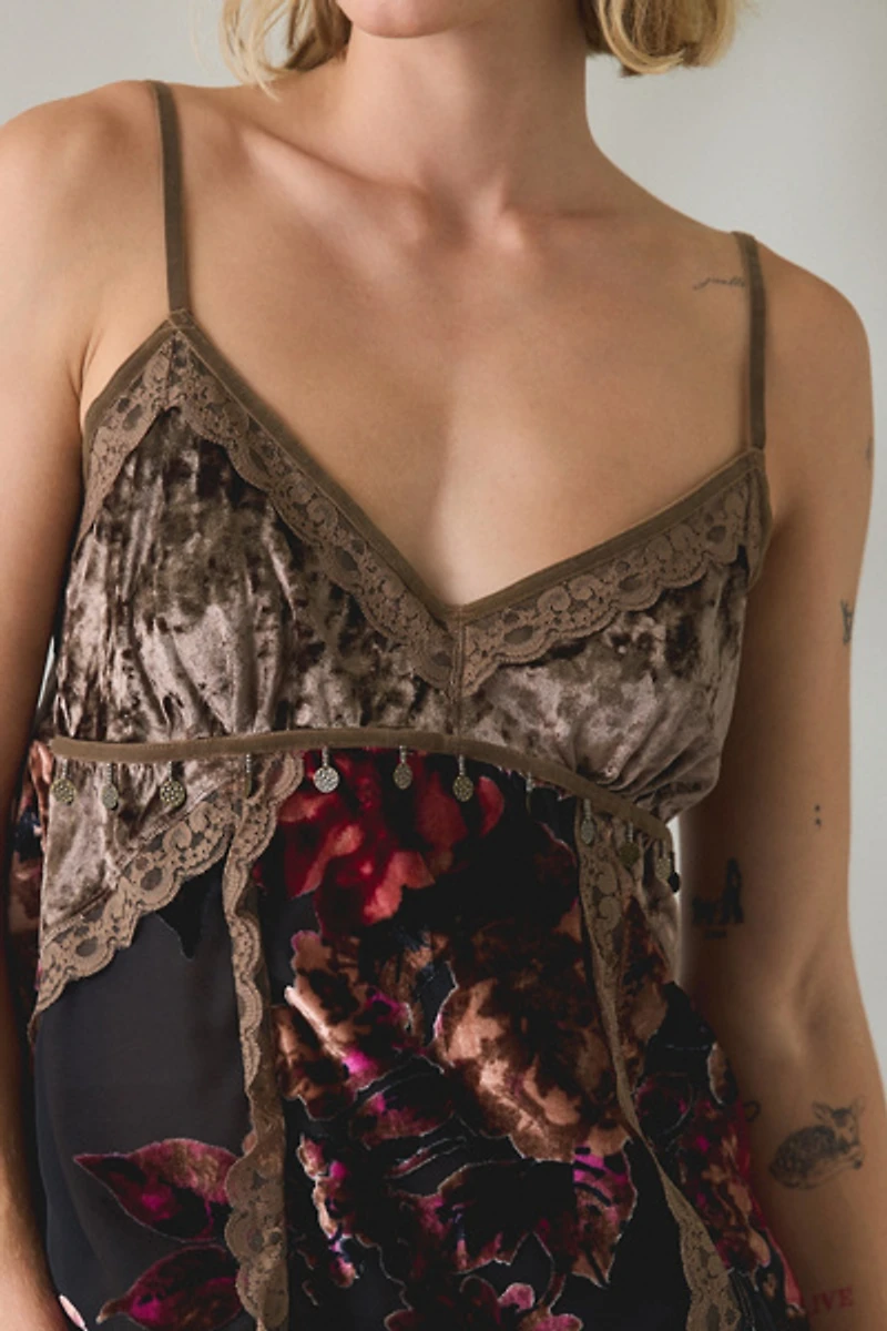 UO Devore Coin Detail Velvet Hanky Hem Tunic Tank Top