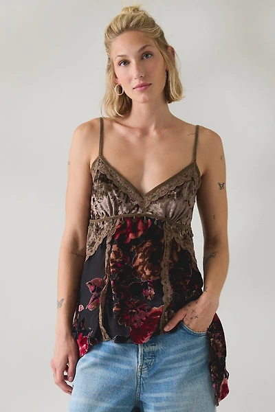 UO Devore Coin Detail Velvet Hanky Hem Tunic Tank Top