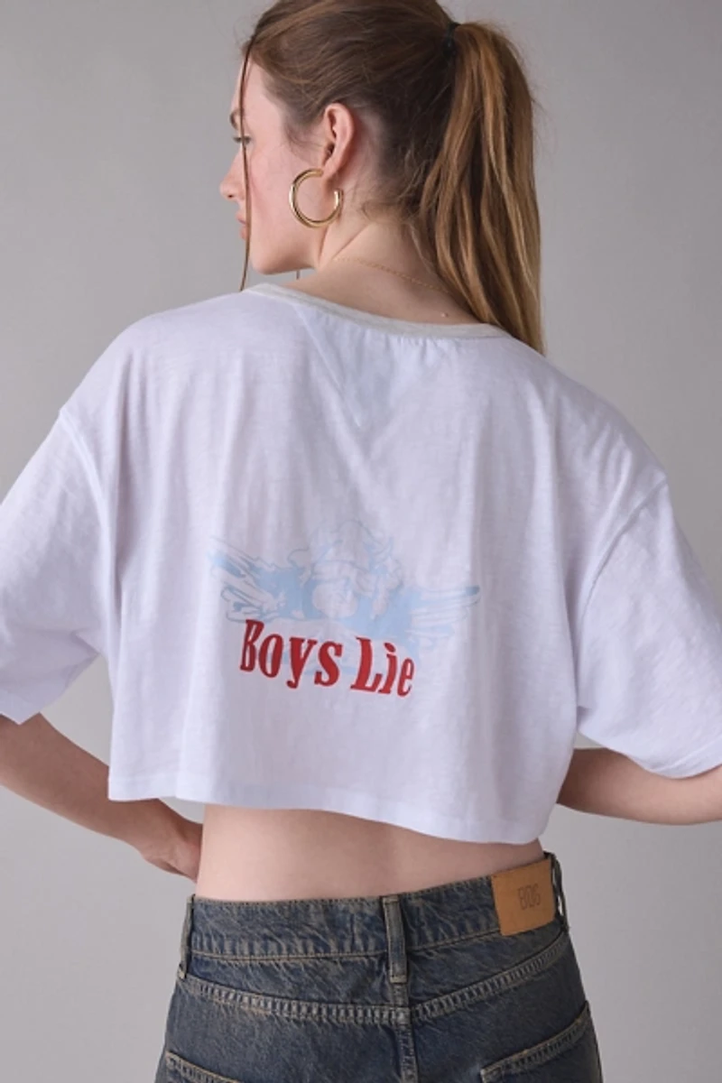 Boys Lie I'm Not Where You Left Me Graphic Tomboy Crop Tee