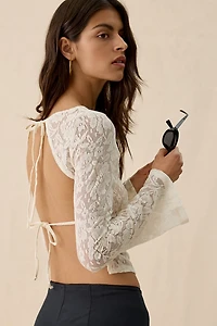Motel Halfi Open-Back Bell Sleeve Crochet Lace Top