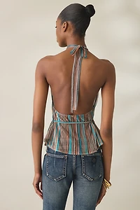 Motel Brienne Tie-Waist High Halter Neck Top