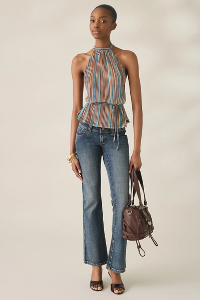 Motel Brienne Tie-Waist High Halter Neck Top