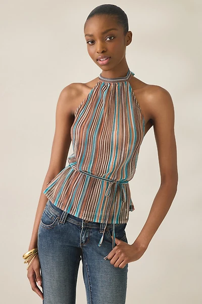 Motel Brienne Tie-Waist High Halter Neck Top