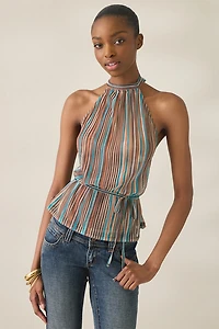 Motel Brienne Tie-Waist High Halter Neck Top