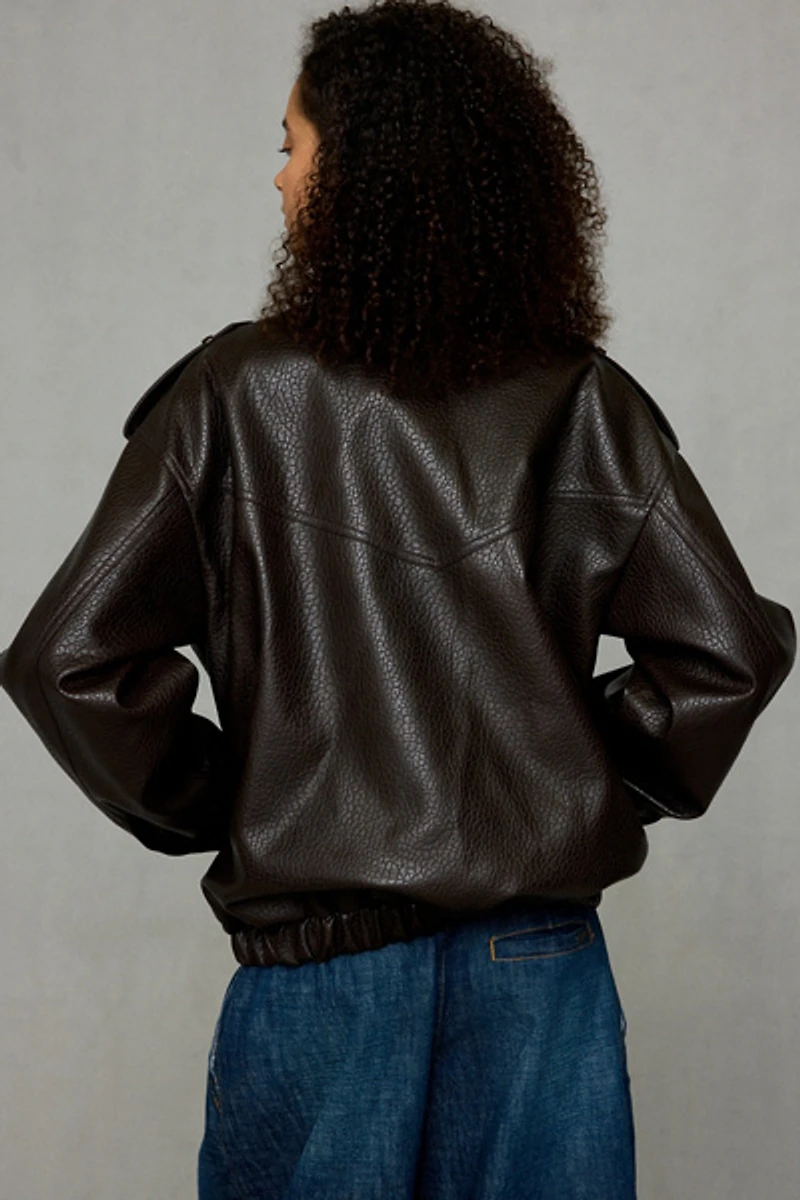 Azalea Wang UO Exclusive Narelle Oversized Faux Leather Bomber Jacket