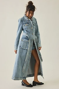 Azalea Wang Lucienne Longline Denim Trench Coat