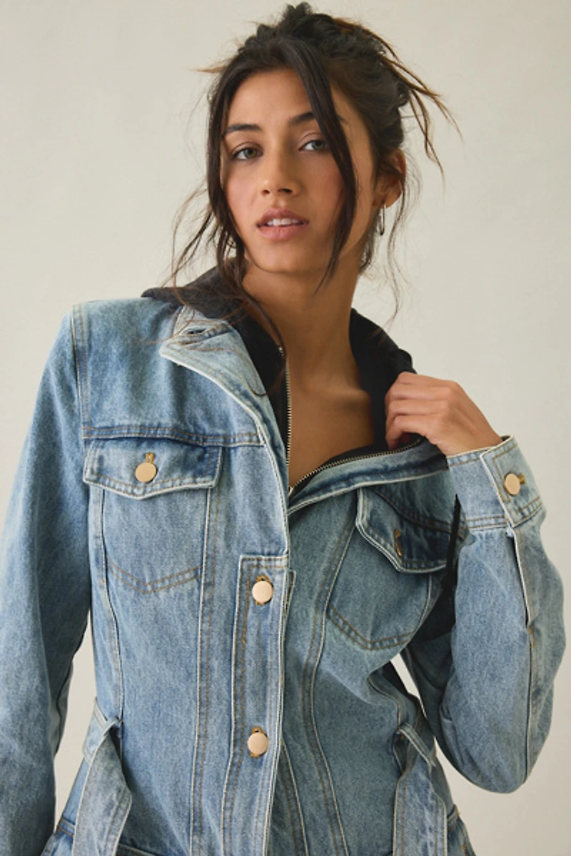 Azalea Wang Lucienne Longline Denim Trench Coat