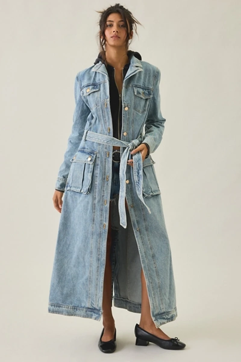Azalea Wang Lucienne Longline Denim Trench Coat