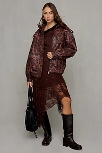 Azalea Wang Narelle Floral Faux Leather Oversized Bomber Jacket