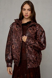 Azalea Wang Narelle Floral Faux Leather Oversized Bomber Jacket